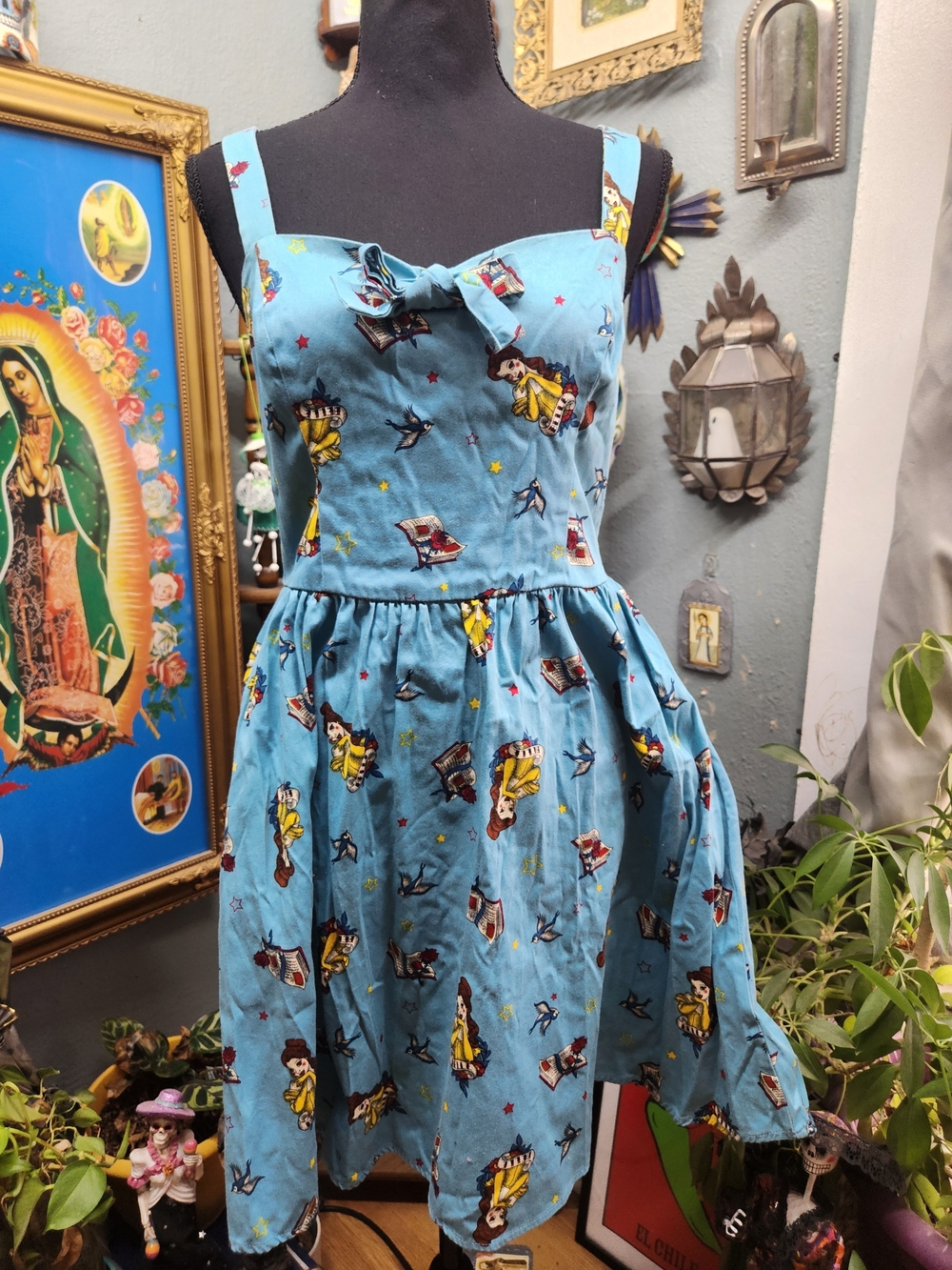This blue Hot Topic Disney Beauty and the Beast rockabilly dress